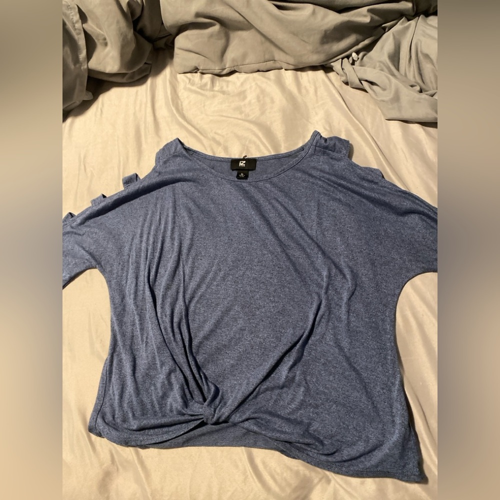 Blue Long Sleeve Women's Top with Cut out Sleeves
